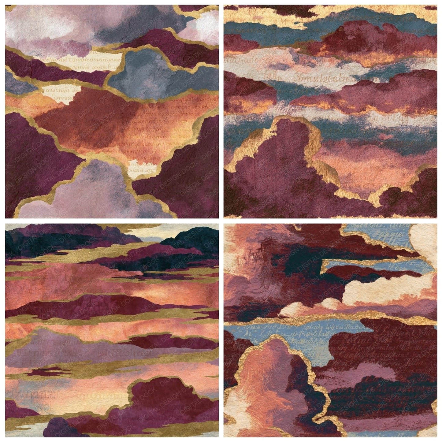 Minimal Horizon Storms Wine Rose Seamless Digital Paper Pack (DDD014877)