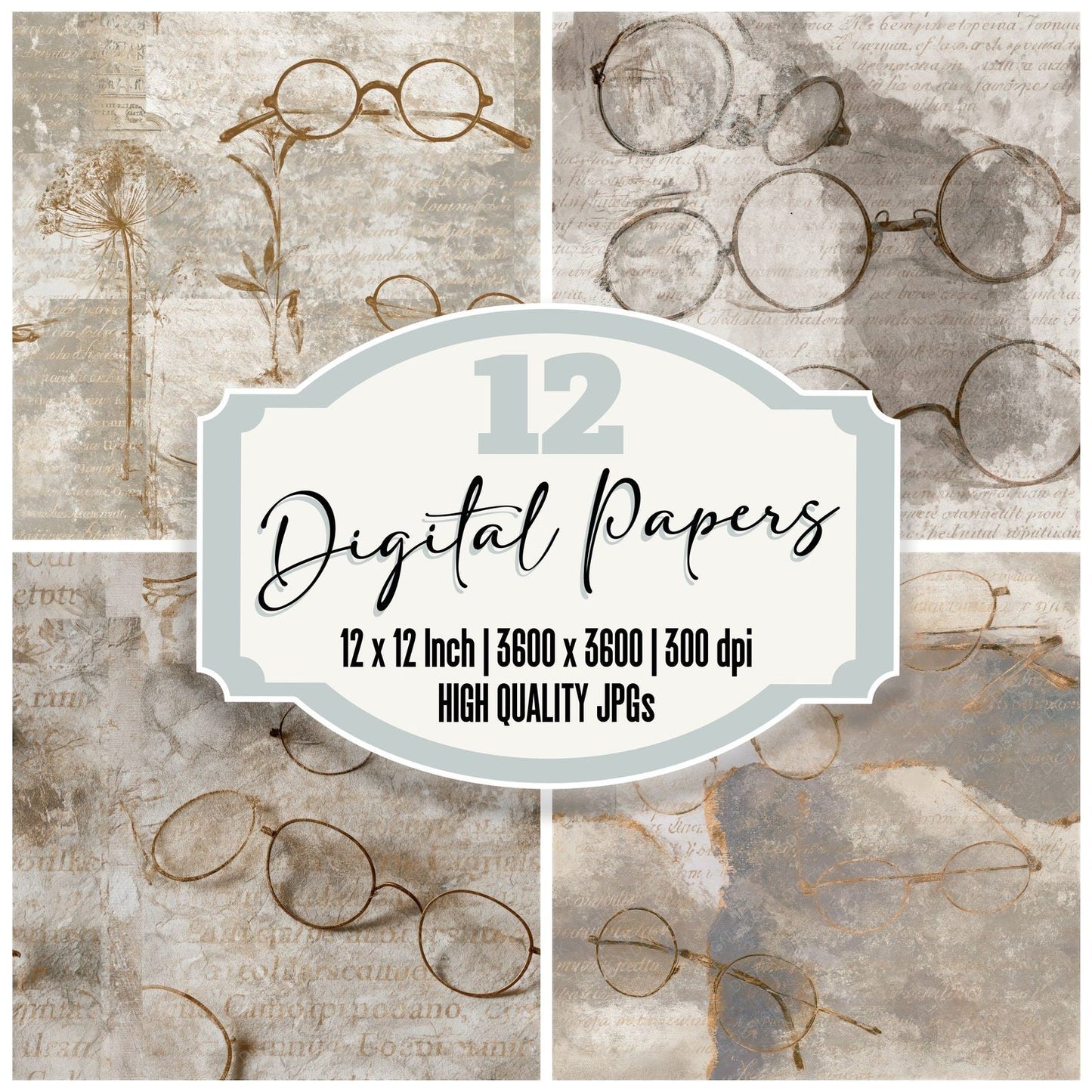 Minimal Spectacles Bone Stone Seamless Digital Paper Pack (DDD014878)