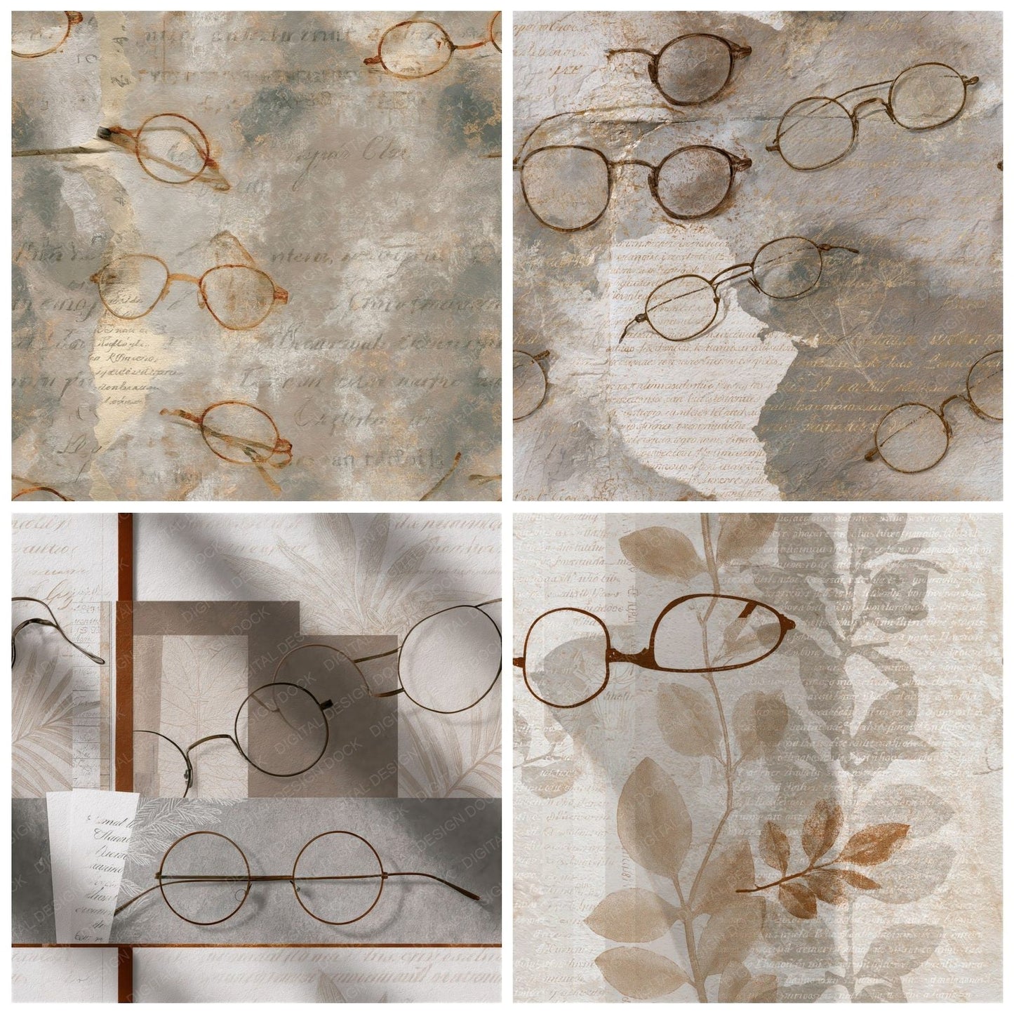 Minimal Spectacles Bone Stone Seamless Digital Paper Pack (DDD014878)
