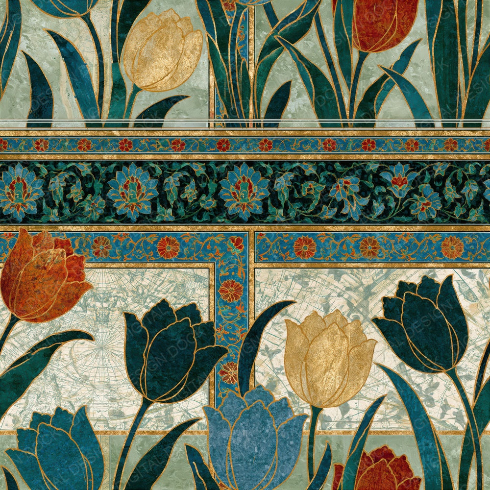 Mughal Tulips Sage Ivory Seamless Digital Paper Pack (DDD014879)