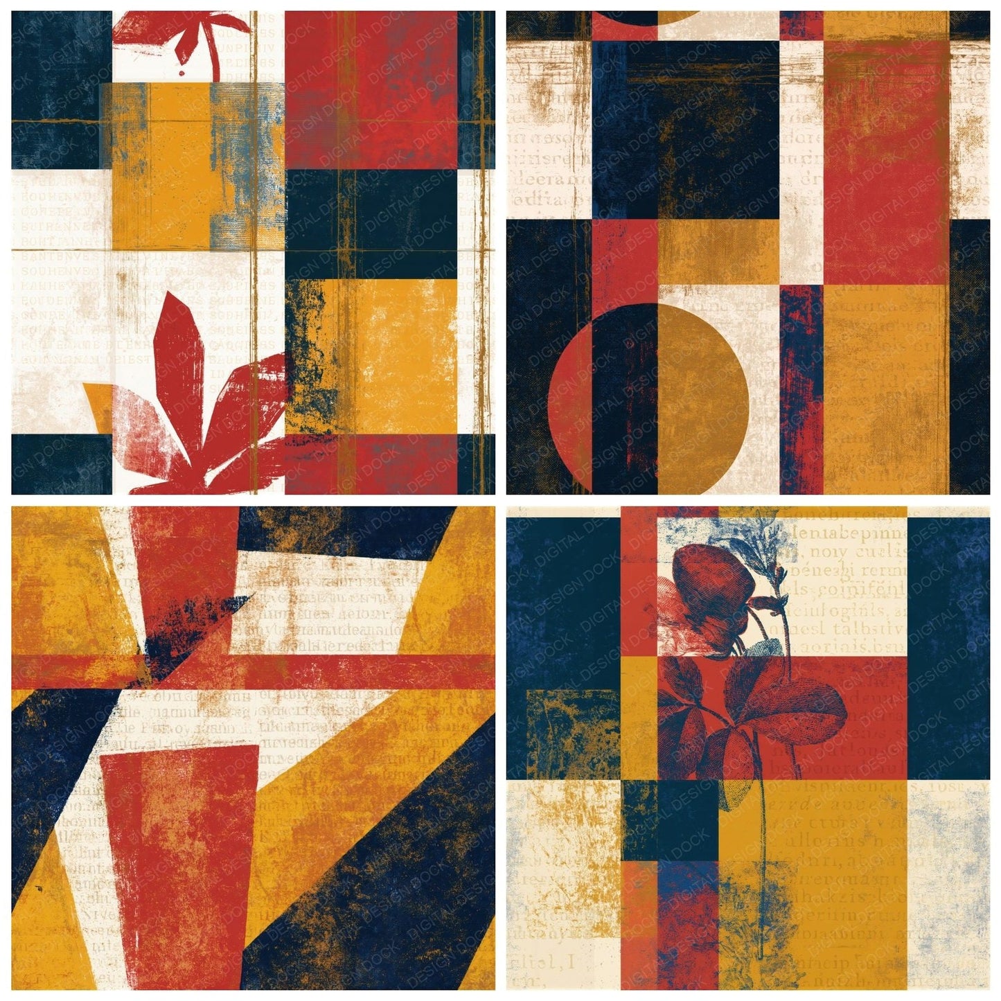 Pop Art Mustard Navy Tomato Abstract Seamless Digital Paper Pack (DDD014881)