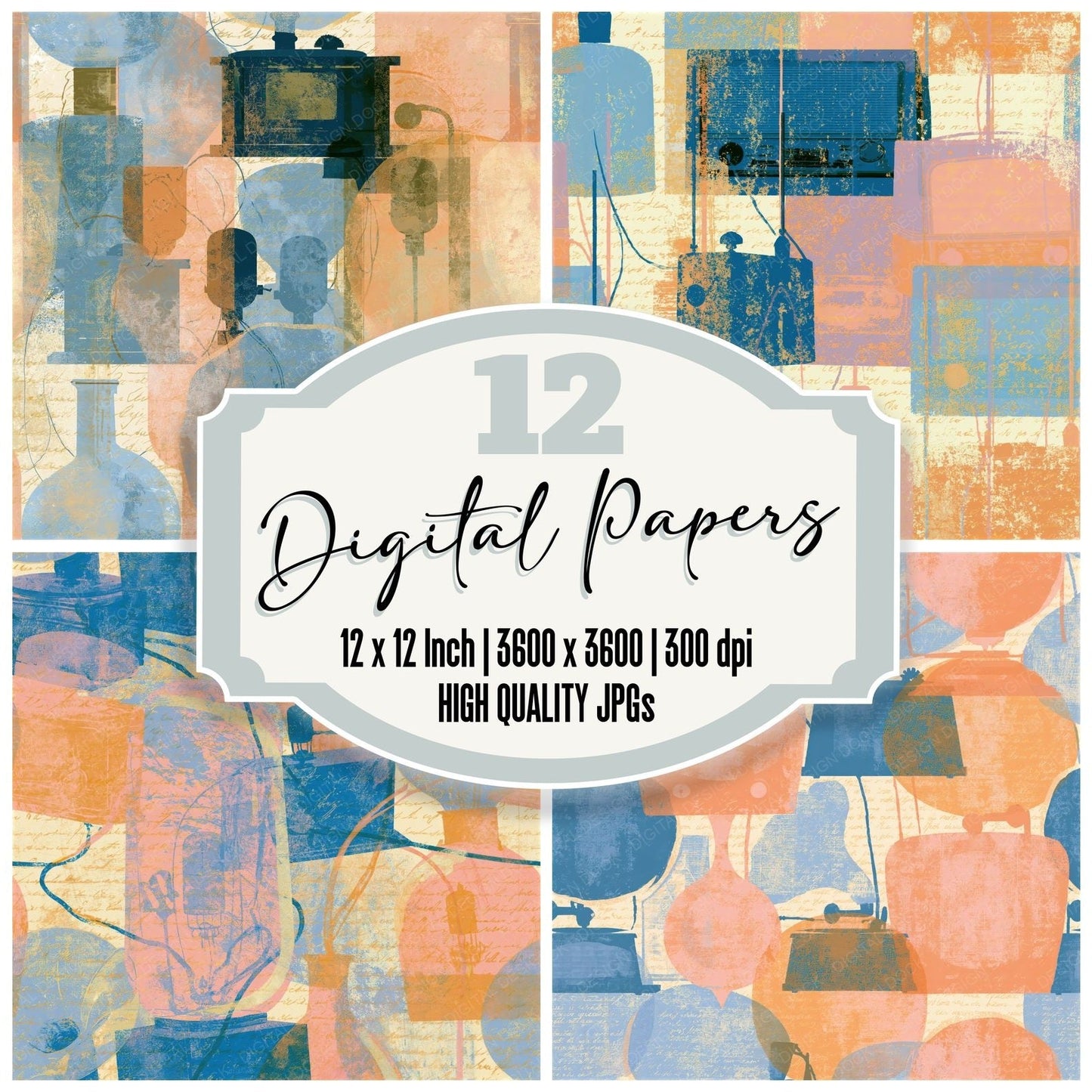 Surrealist Crystal Radios Peach Seamless Digital Paper Pack (DDD014883)