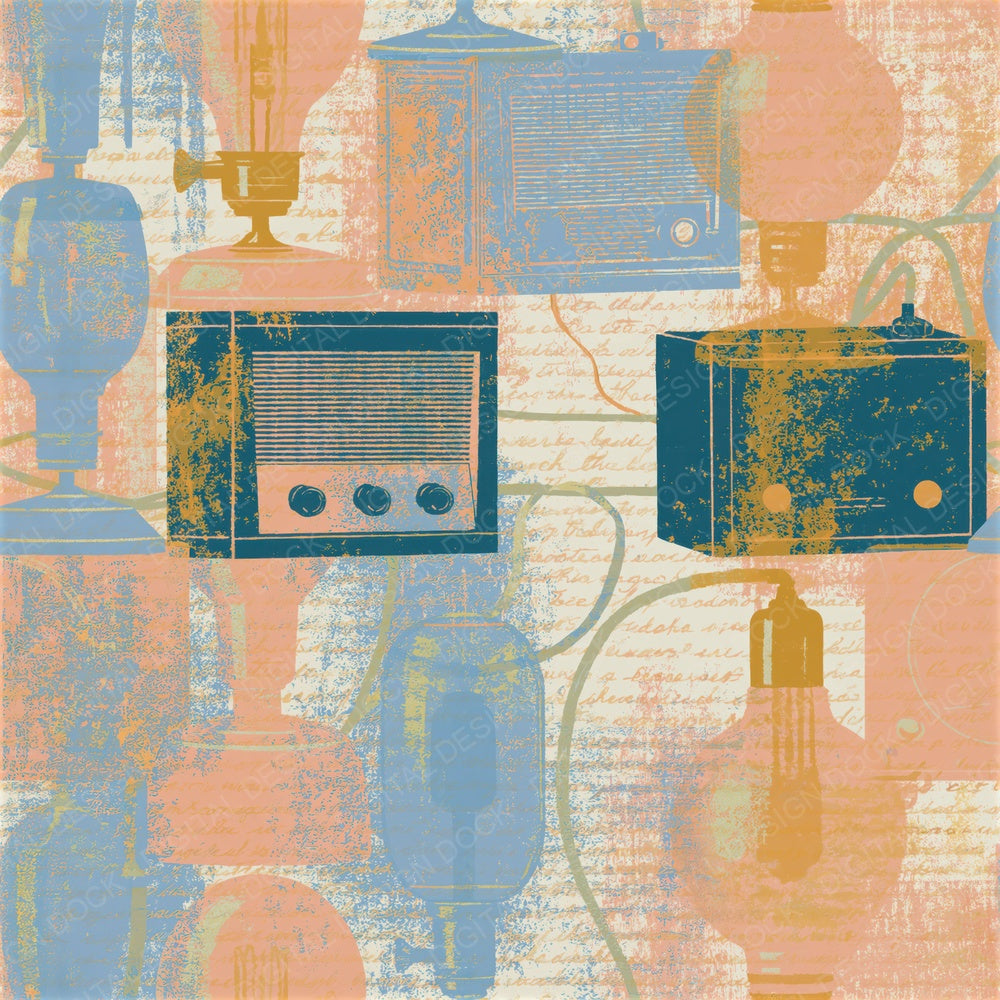 Surrealist Crystal Radios Peach Seamless Digital Paper Pack (DDD014883)