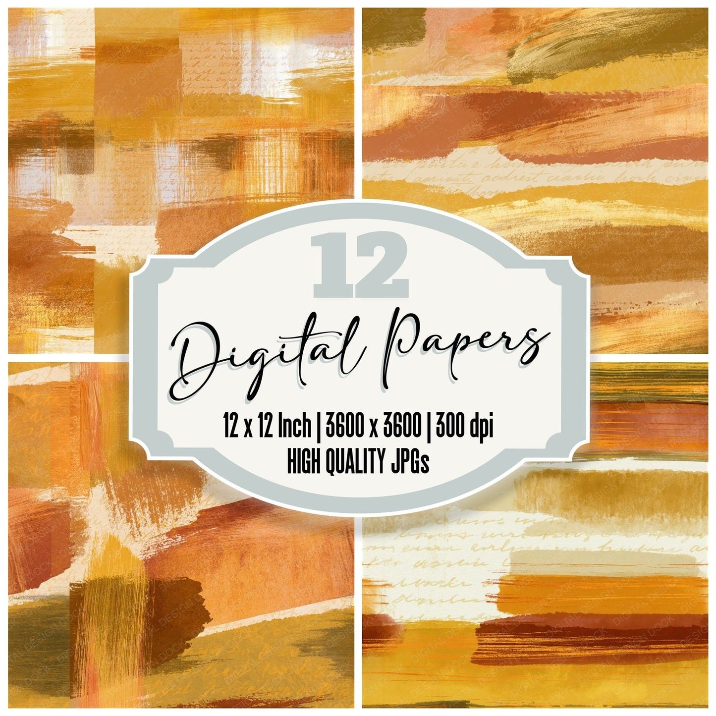 Gouache Caramel Goldenrod Abstract Seamless Digital Paper Pack (DDD014888)