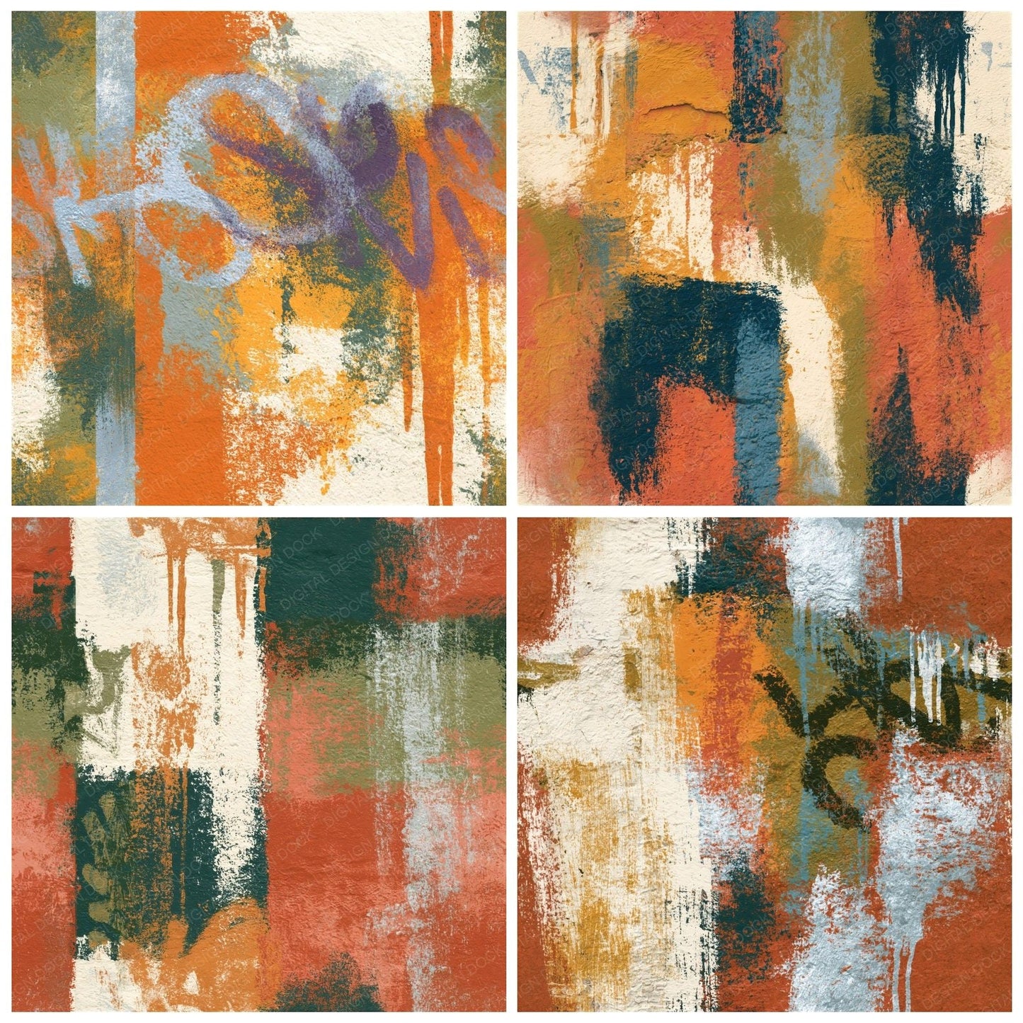 Graffiti Terracotta Olive Texture Seamless Digital Paper Pack (DDD014889)