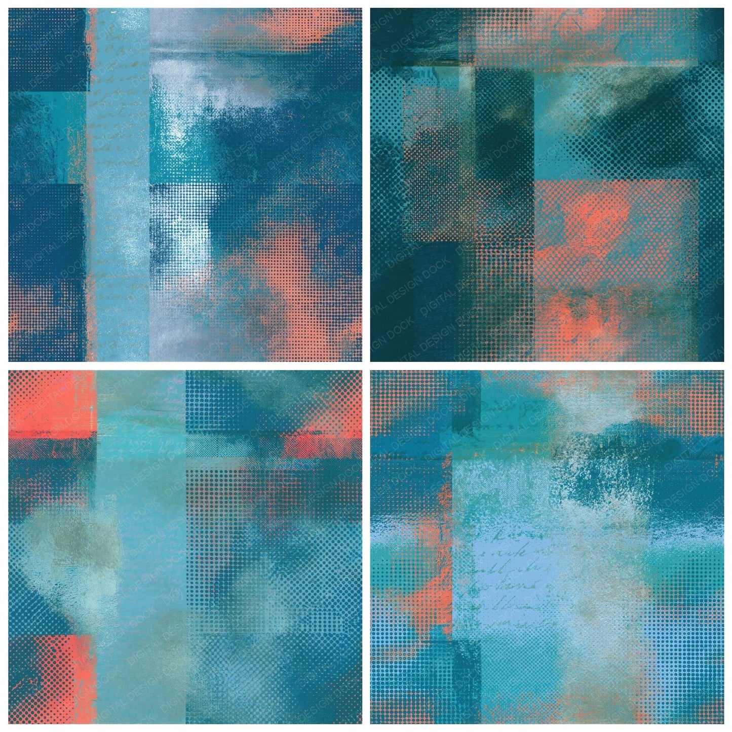Halftone Lagoon Coral Abstract Seamless Digital Paper Pack (DDD014891)