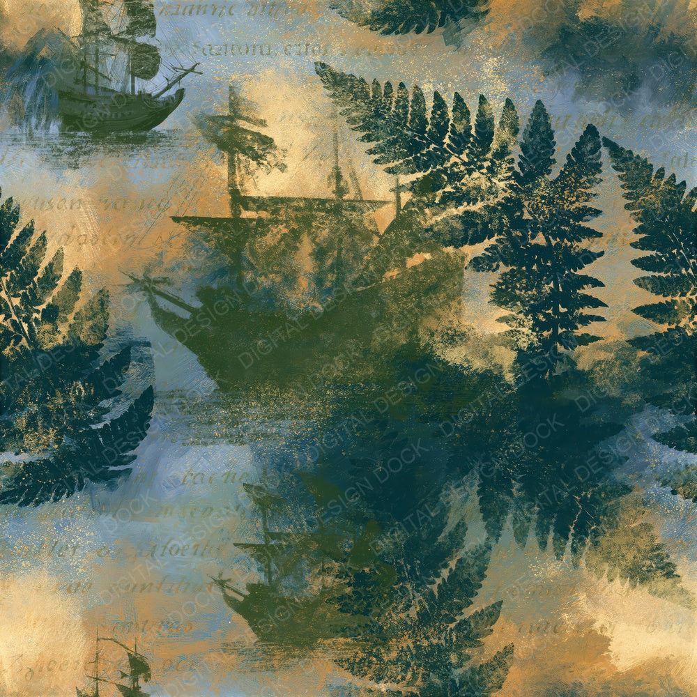 Impressionist Galleons Fern Ochre Seamless Digital Paper Pack (DDD014892)