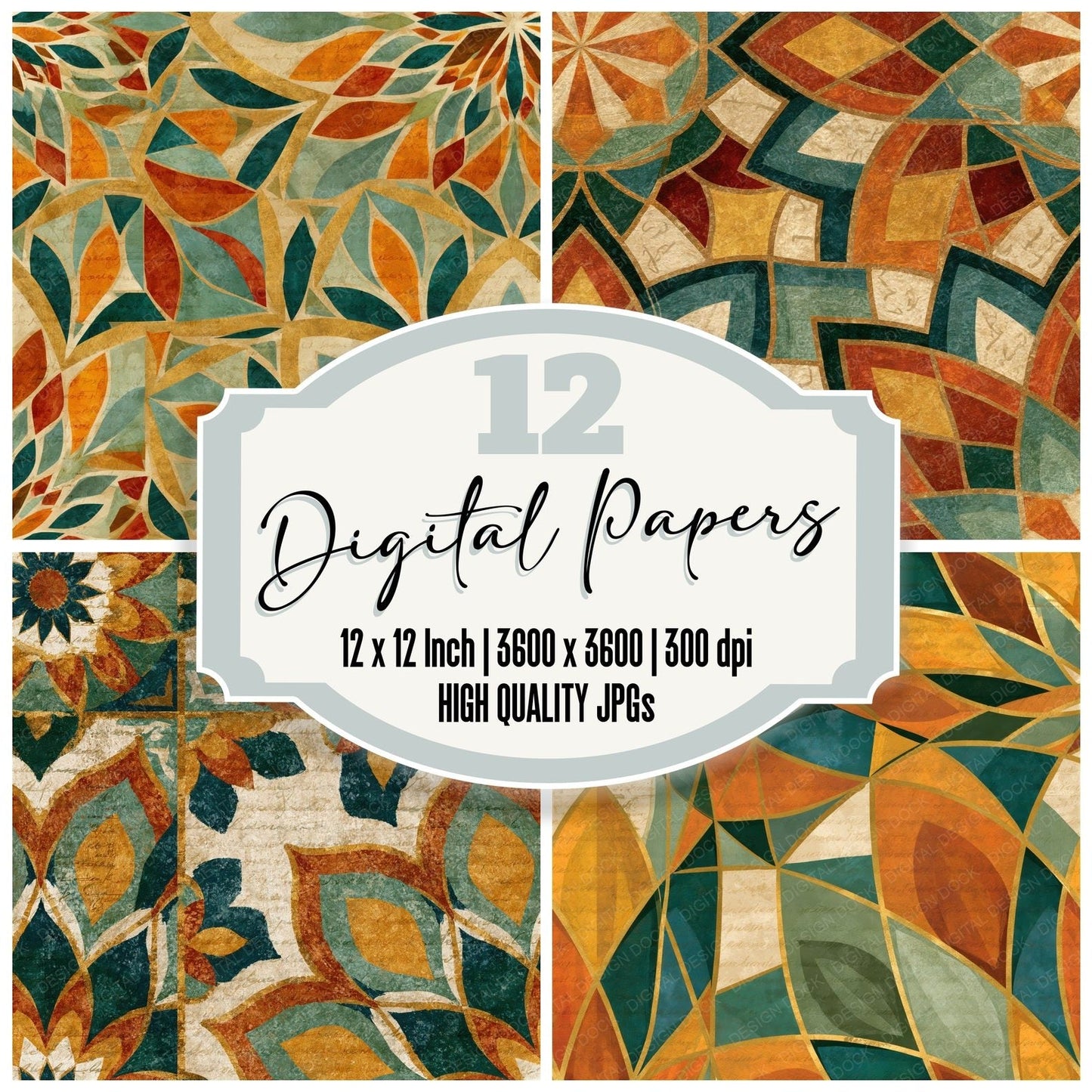 Mandala Amber Sage Parchment Abstract Seamless Digital Paper Pack (DDD014895)