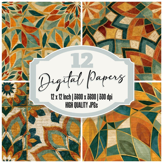 Mandala Amber Sage Parchment Abstract Seamless Digital Paper Pack (DDD014895)