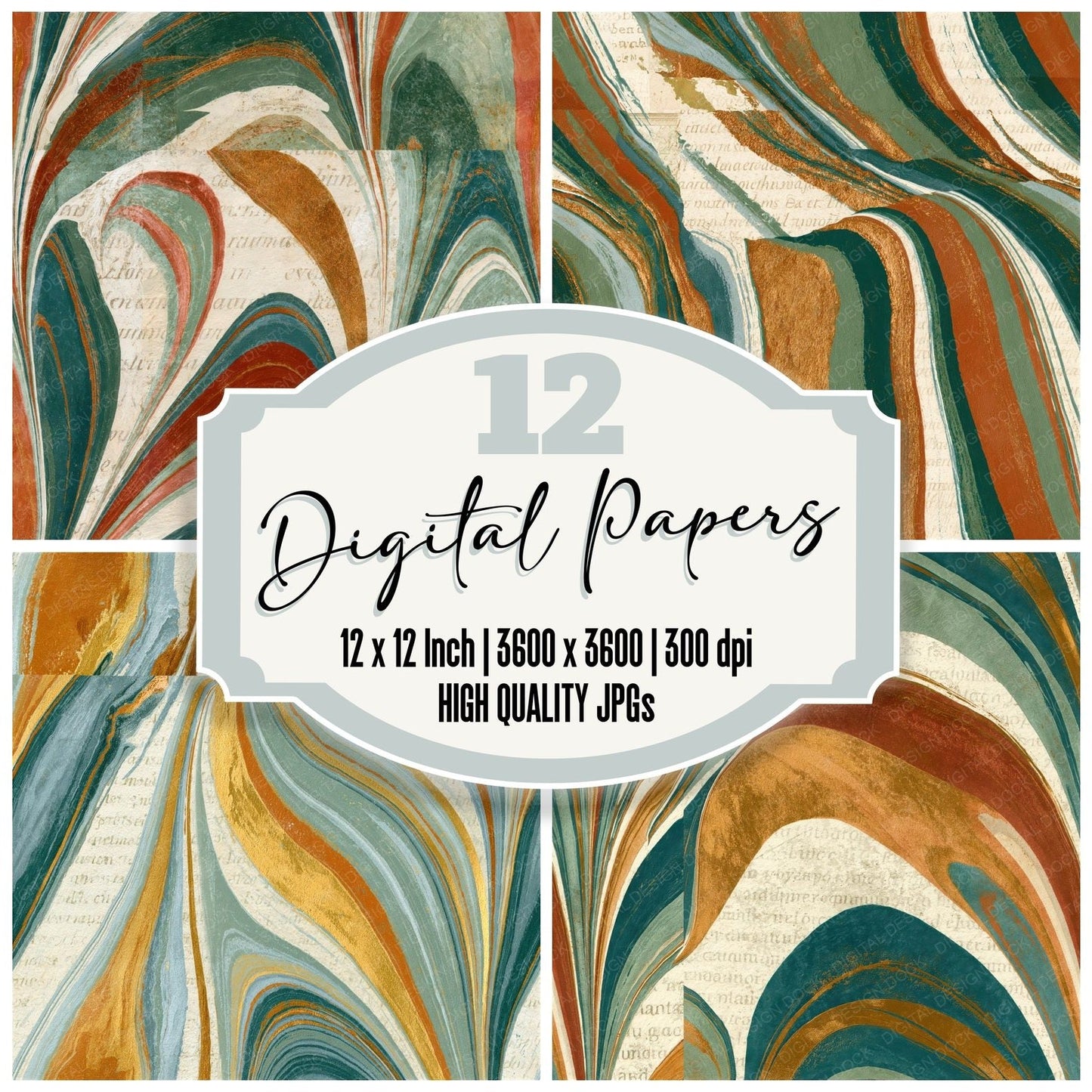 Paper Marbling Adobe Sage Seamless Digital Paper Pack (DDD014896)