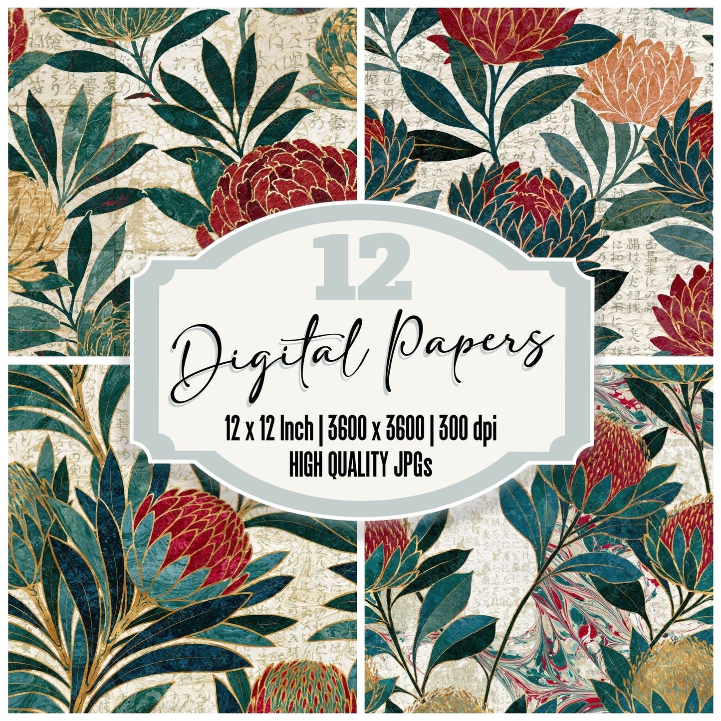 Paper Marbling Banksia Jade Garnet Digital Paper Pack (DDD014897)