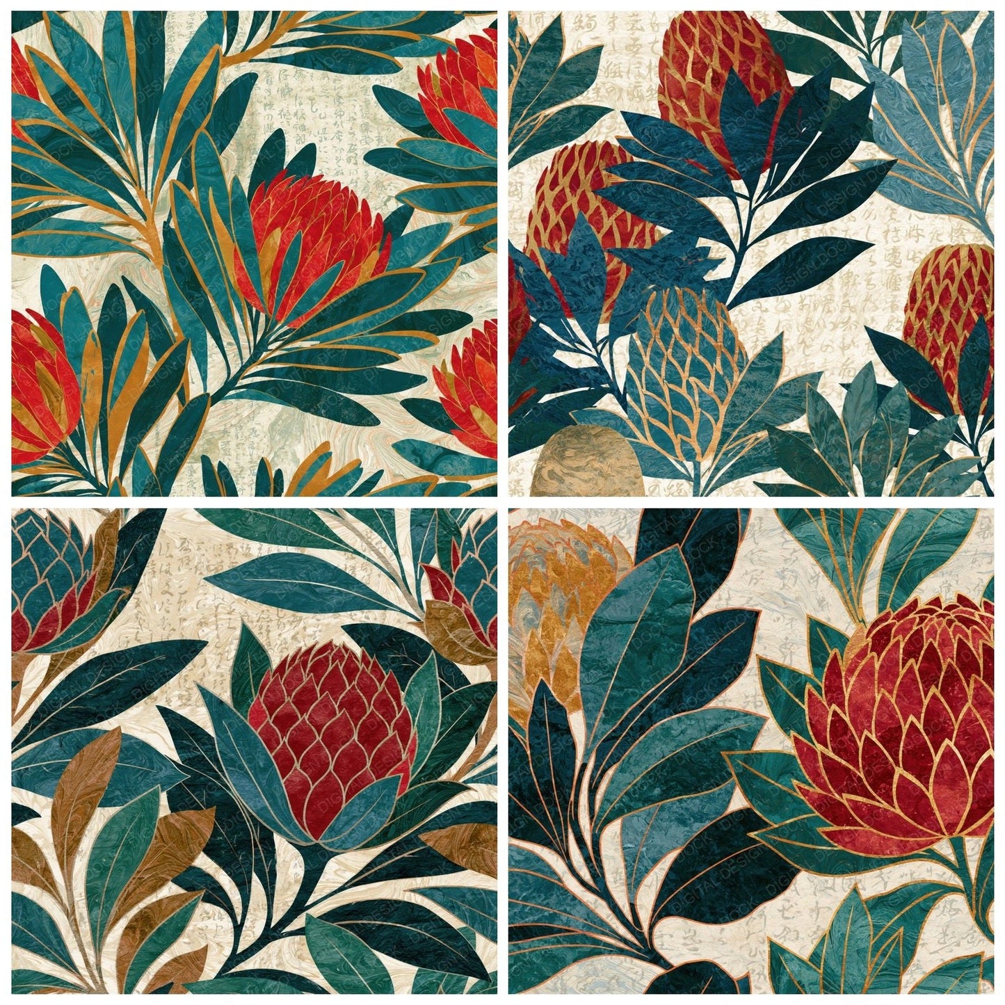 Paper Marbling Banksia Jade Garnet Digital Paper Pack (DDD014897)