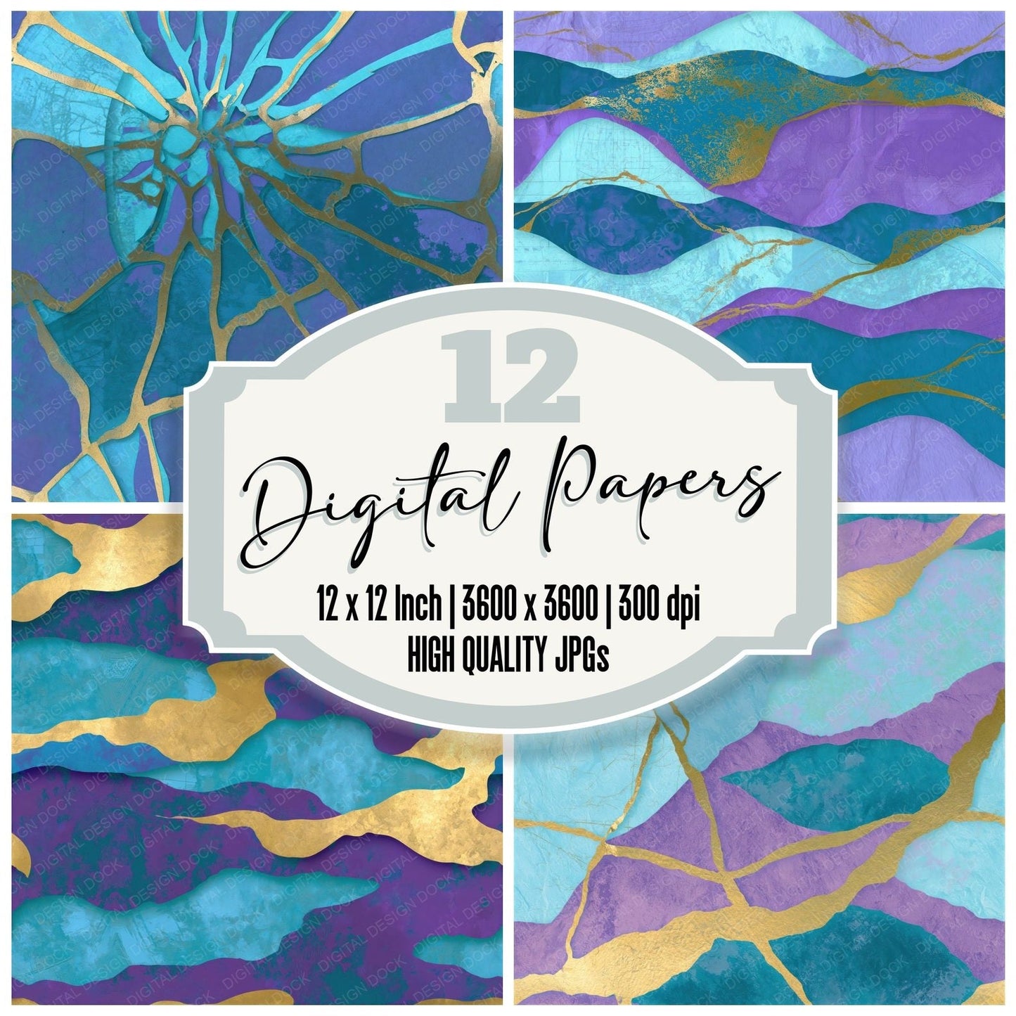 Papercut Cyan Violet Abstract Seamless Digital Paper Pack (DDD014898)