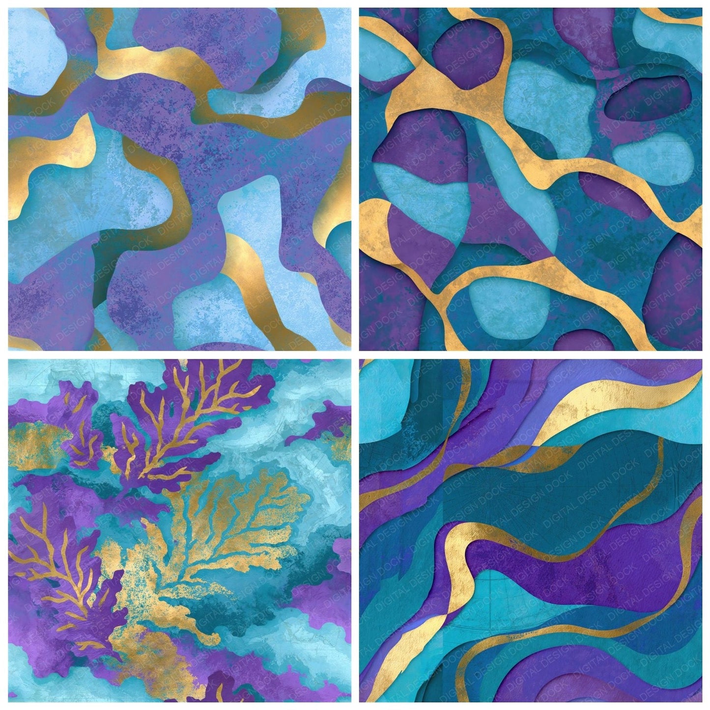 Papercut Cyan Violet Abstract Seamless Digital Paper Pack (DDD014898)