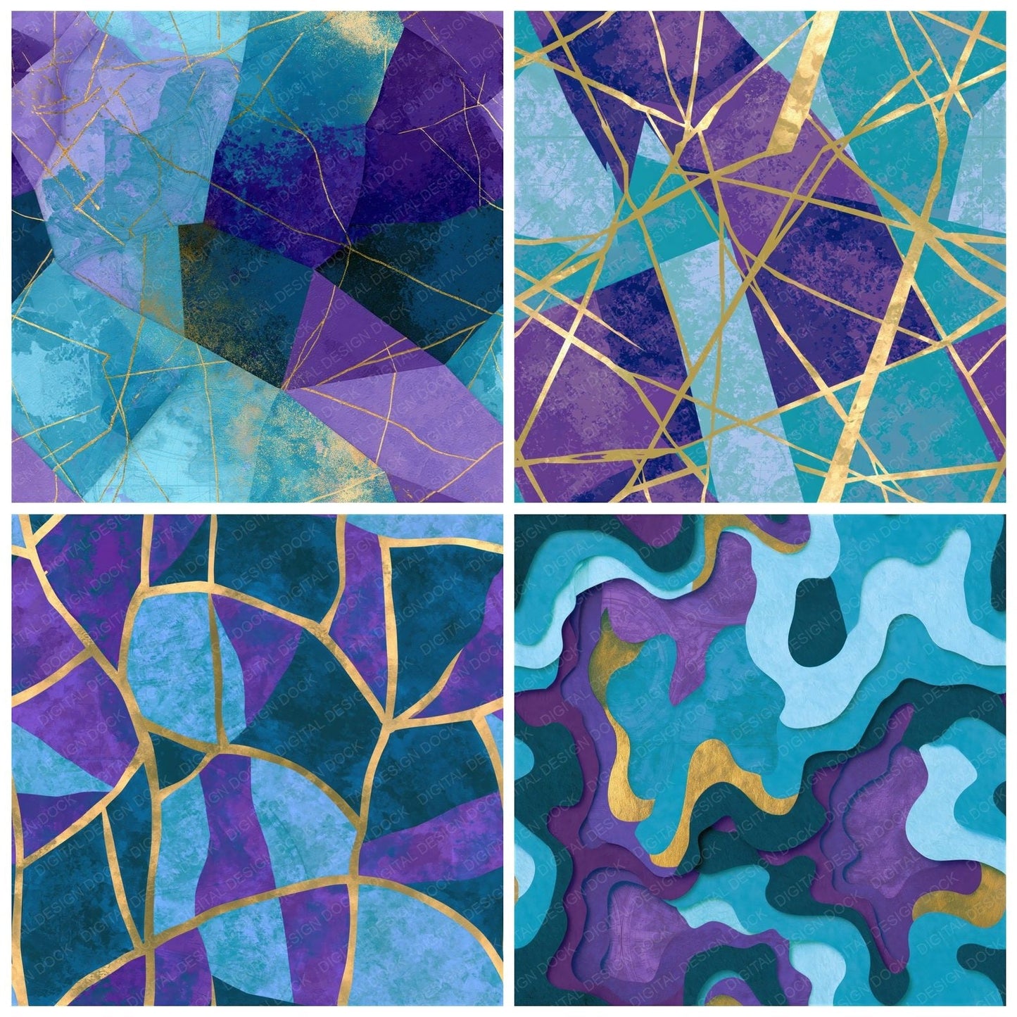 Papercut Cyan Violet Abstract Seamless Digital Paper Pack (DDD014898)