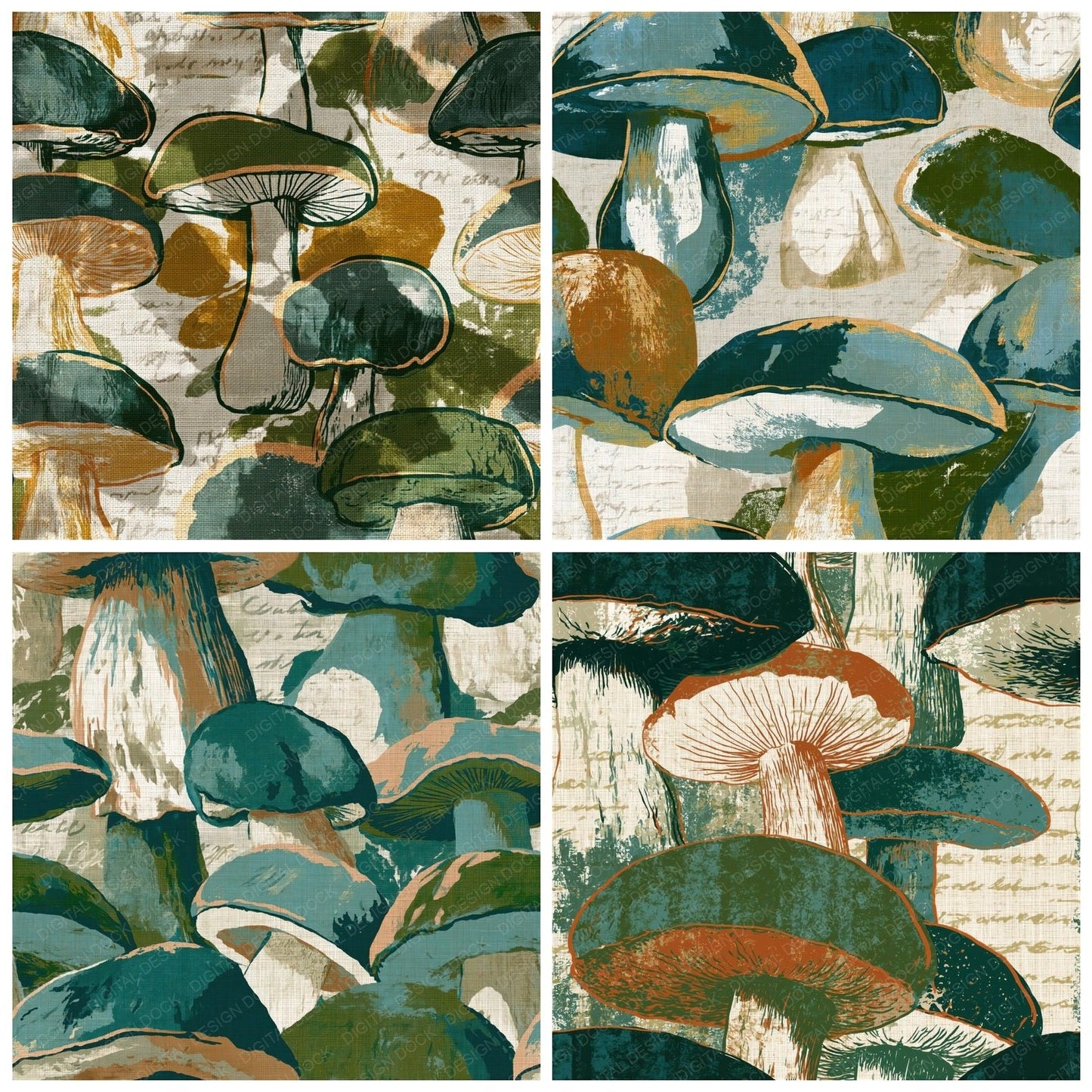 Pop Art Boletus Eucalyptus Seamless Digital Paper Pack (DDD014899)