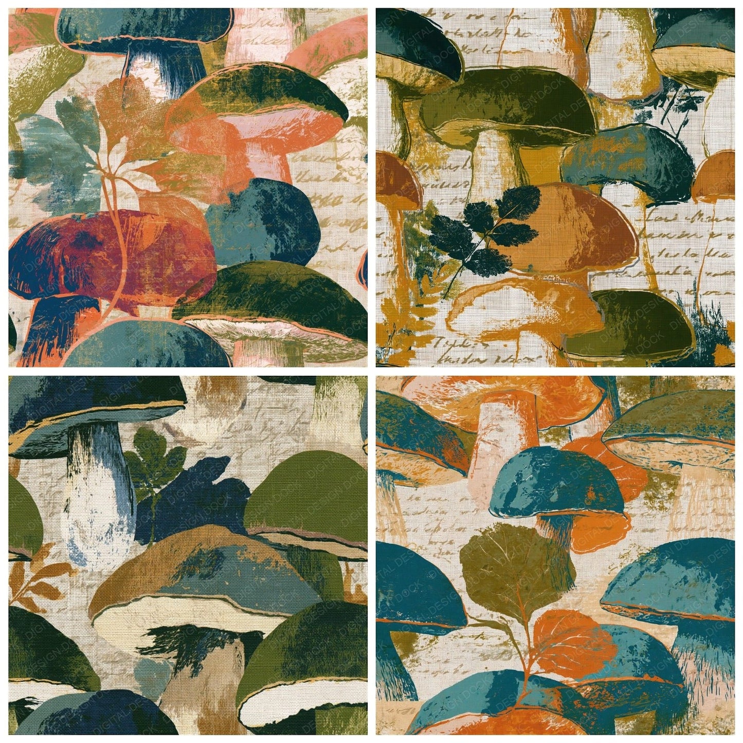 Pop Art Boletus Eucalyptus Seamless Digital Paper Pack (DDD014899)