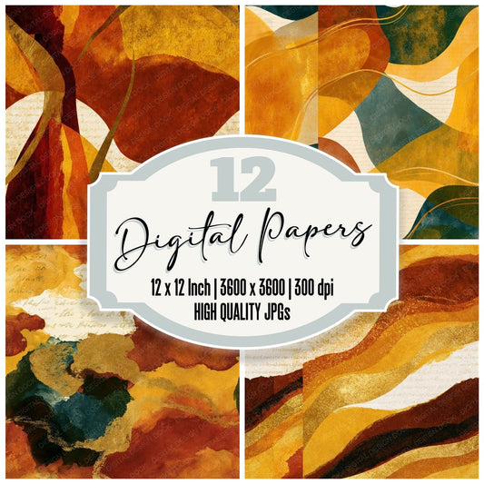 Surrealist Caramel Goldenrod Abstract Seamless Digital Paper Pack (DDD014901)