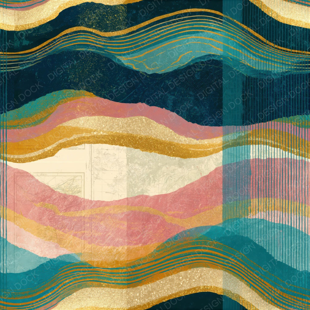 Surrealist Turquoise Pink Ochre Abstract Seamless Digital Paper Pack (DDD014902)