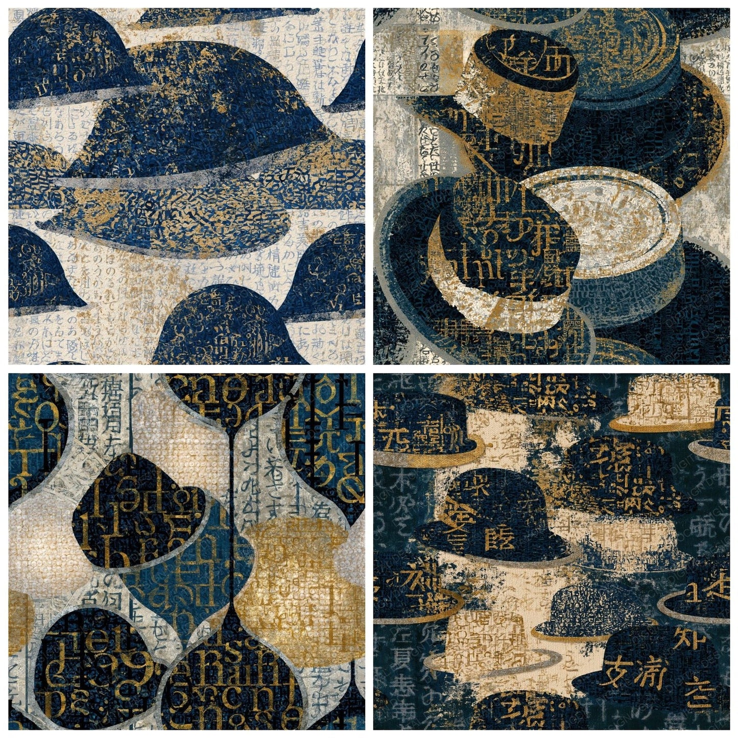 Typographic Pillbox Hats Midnight Gold Seamless Digital Paper Pack (DDD014903)