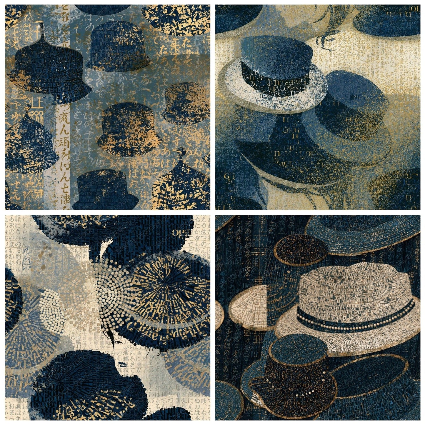 Typographic Pillbox Hats Midnight Gold Seamless Digital Paper Pack (DDD014903)