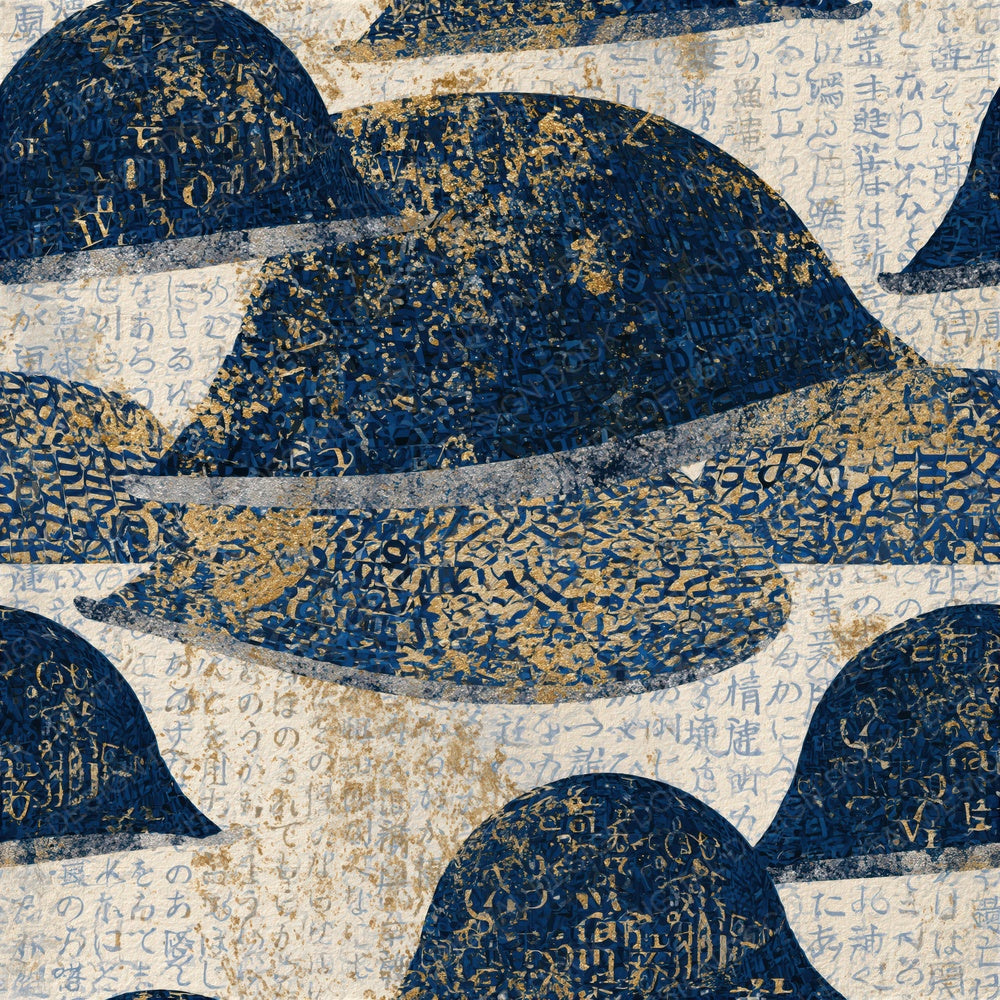 Typographic Pillbox Hats Midnight Gold Seamless Digital Paper Pack (DDD014903)