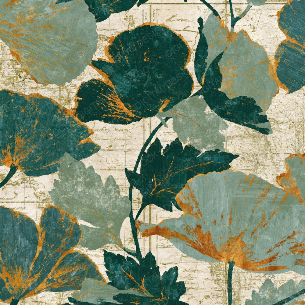 Antique Map Poppies Sage Ivory Digital Paper Pack (DDD014905)