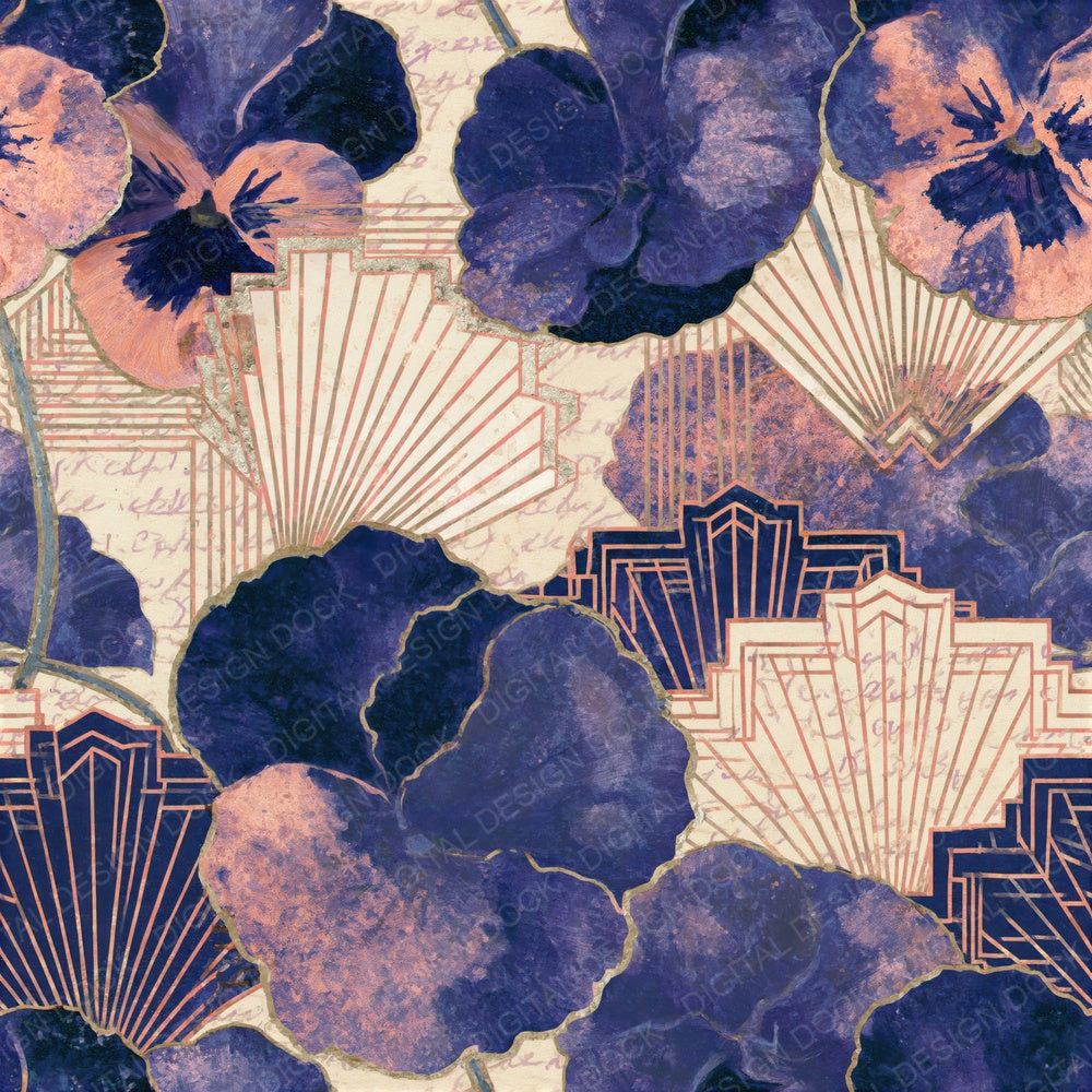 Art Deco Pansies Indigo Rose Seamless Digital Paper Pack (DDD014906)