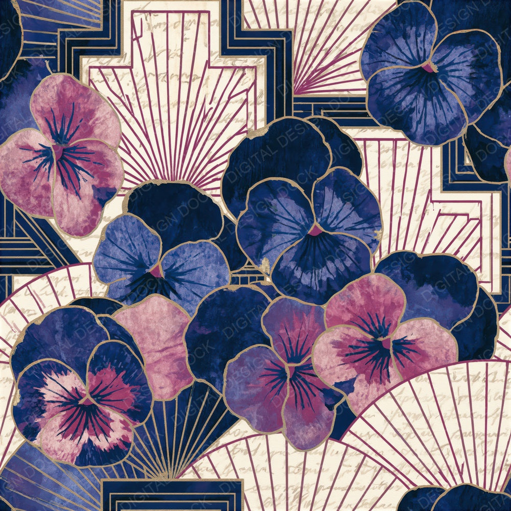 Art Deco Pansies Indigo Rose Seamless Digital Paper Pack (DDD014906)