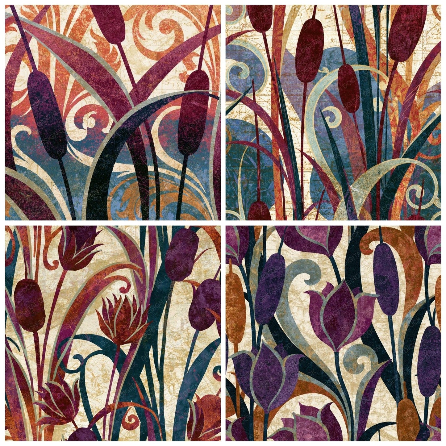 Baroque Cattails Plum Damson Digital Paper Pack (DDD014907)