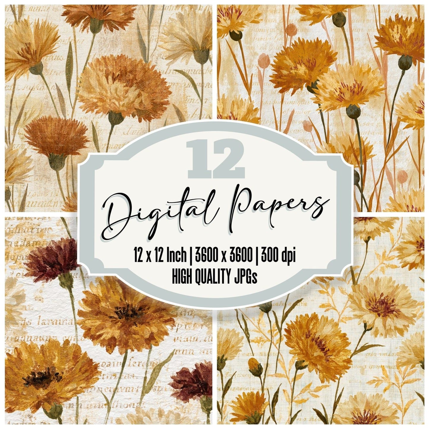 Egg Tempera Cornflowers Amber Bone Digital Paper Pack (DDD014909)