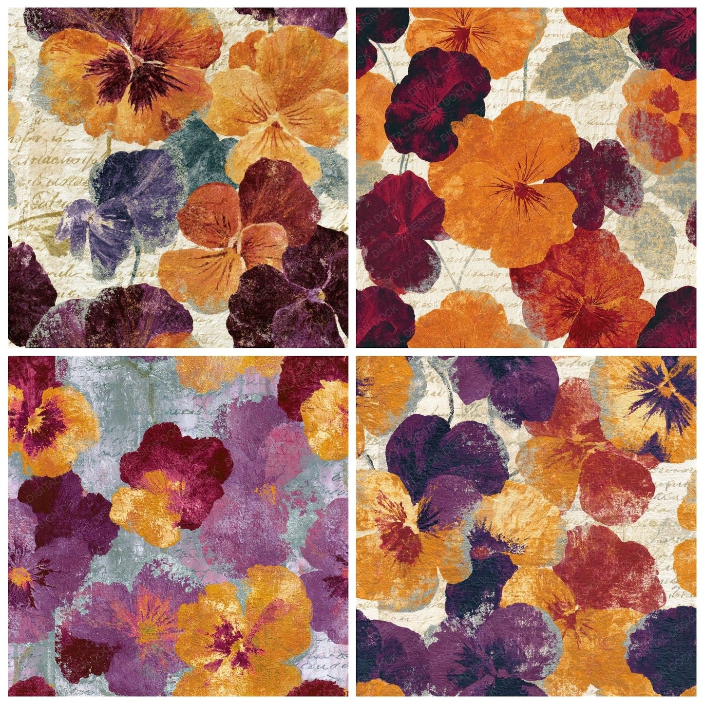 Fresco Pansies Pumpkin Wine Seamless Digital Paper Pack (DDD014910)