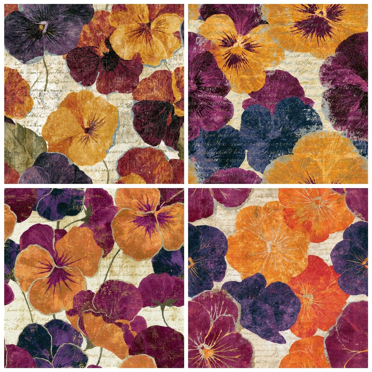 Fresco Pansies Pumpkin Wine Seamless Digital Paper Pack (DDD014910)