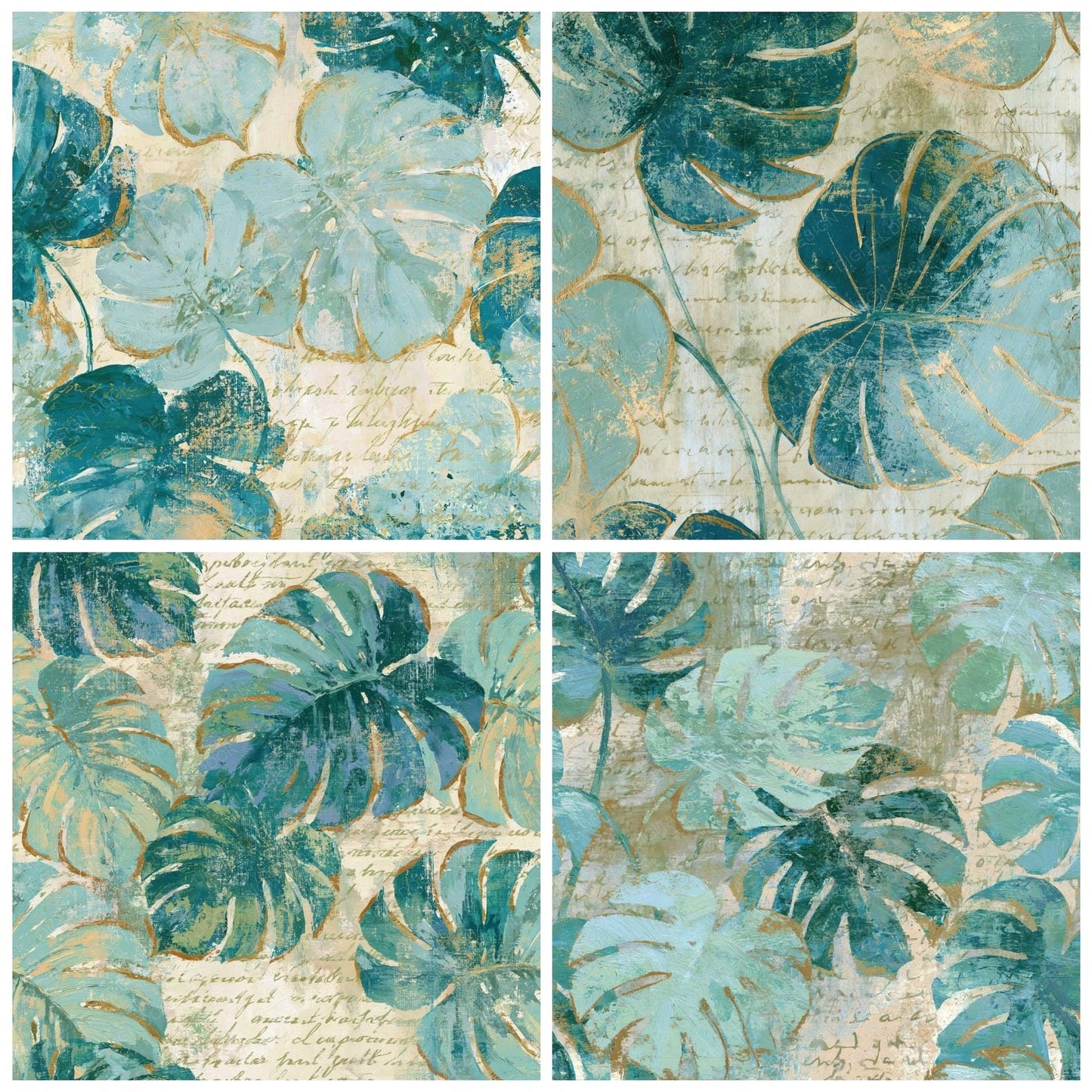 Impressionist Philodendron Seafoam Turquoise Digital Paper Pack (DDD014911)