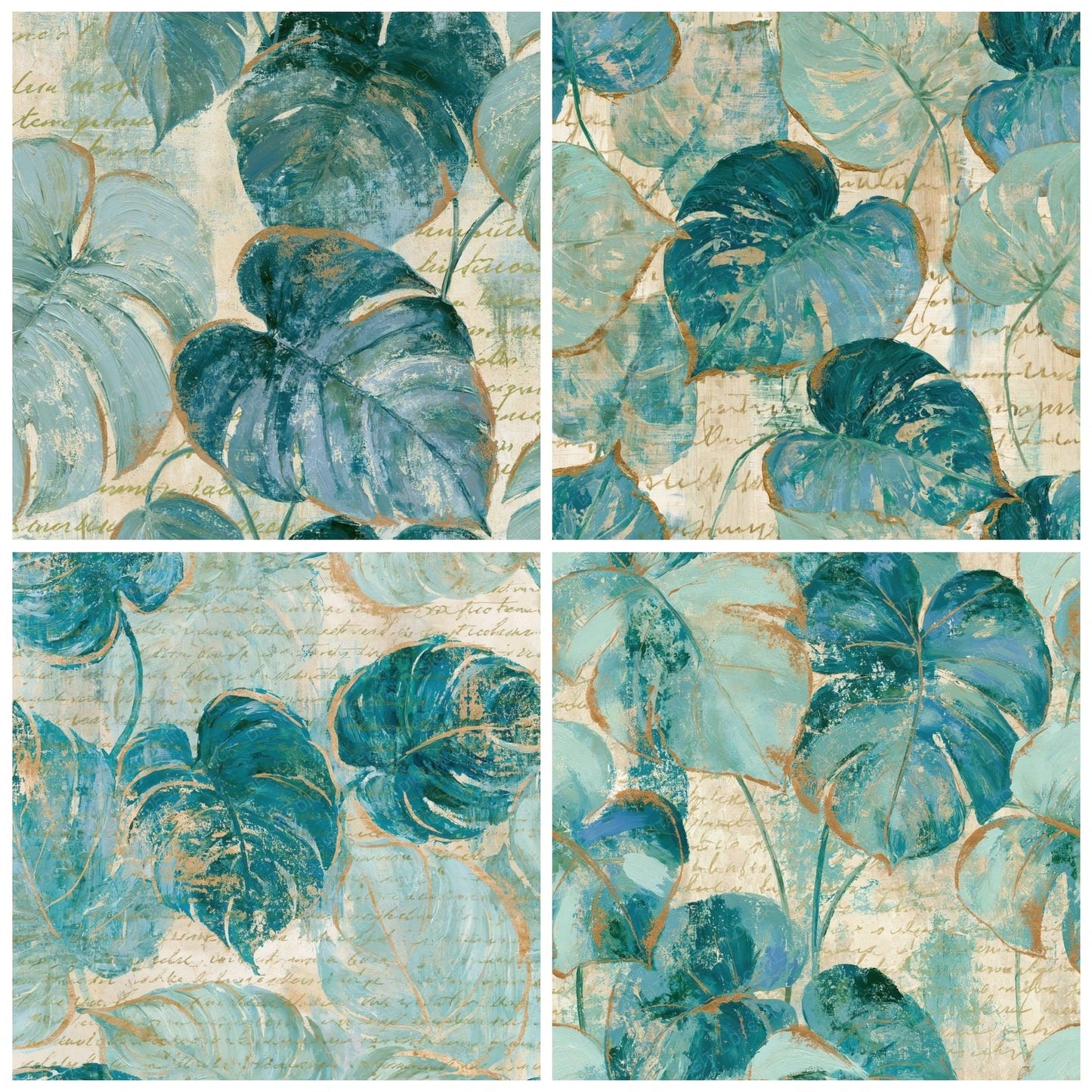 Impressionist Philodendron Seafoam Turquoise Digital Paper Pack (DDD014911)