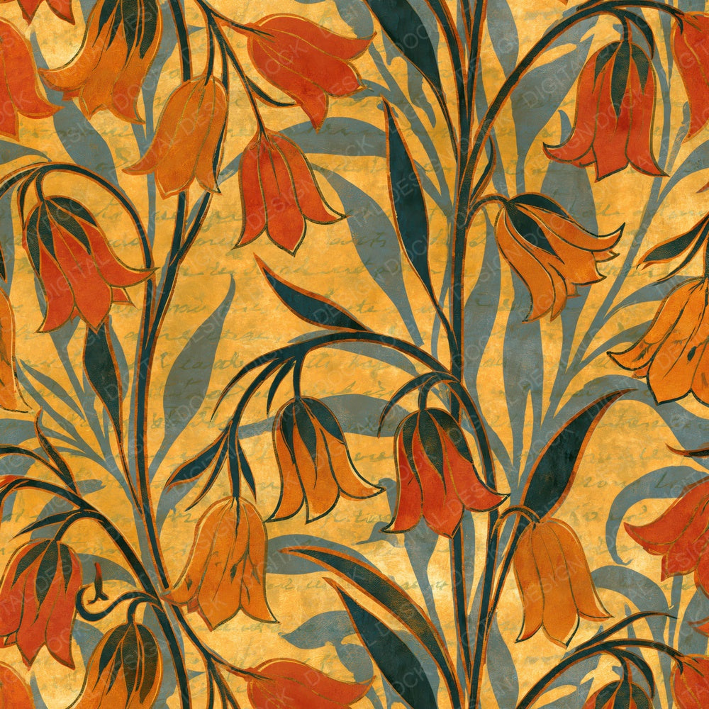 Indian Block Print Bluebells Saffron Rust Digital Paper Pack (DDD014912)
