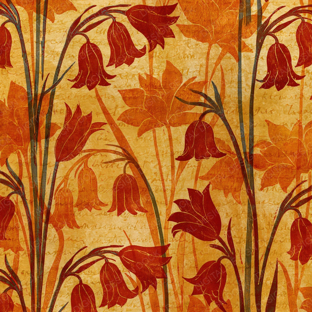 Indian Block Print Bluebells Saffron Rust Digital Paper Pack (DDD014912)
