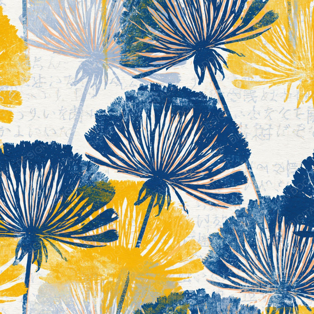 Letterpress Dandelions Cobalt Yellow Digital Paper Pack (DDD014914)