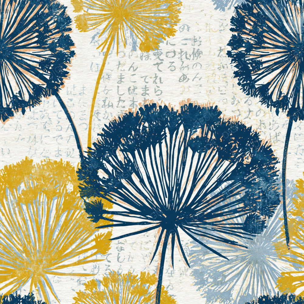 Letterpress Dandelions Cobalt Yellow Digital Paper Pack (DDD014914)