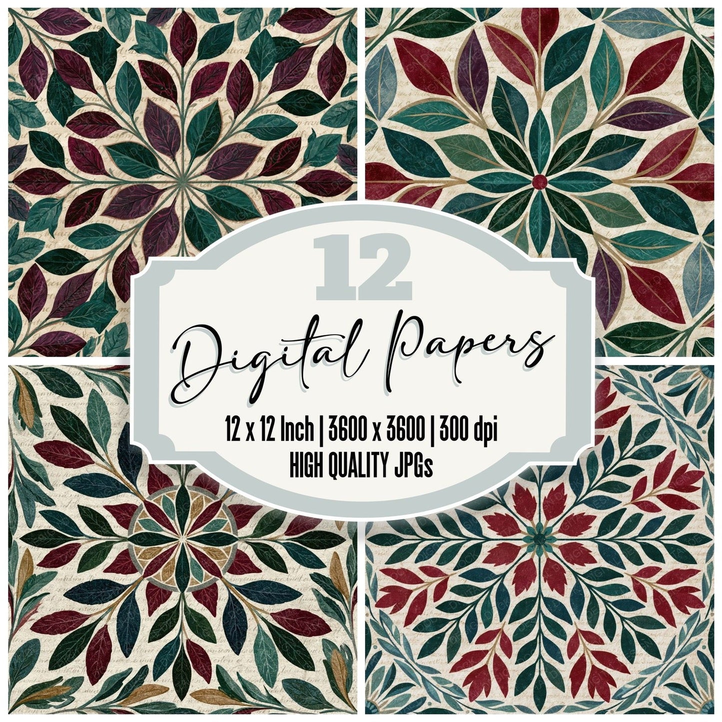 Mandala Sage Malachite Burgundy Digital Paper Pack (DDD014915)