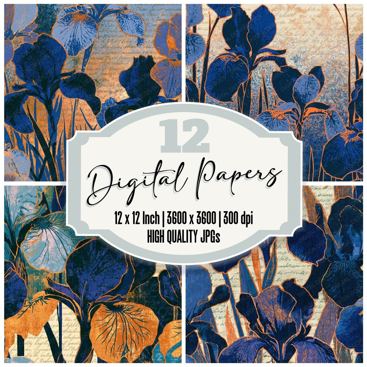 Pop Art Iris Navy Bone Digital Paper Pack (DDD014916)