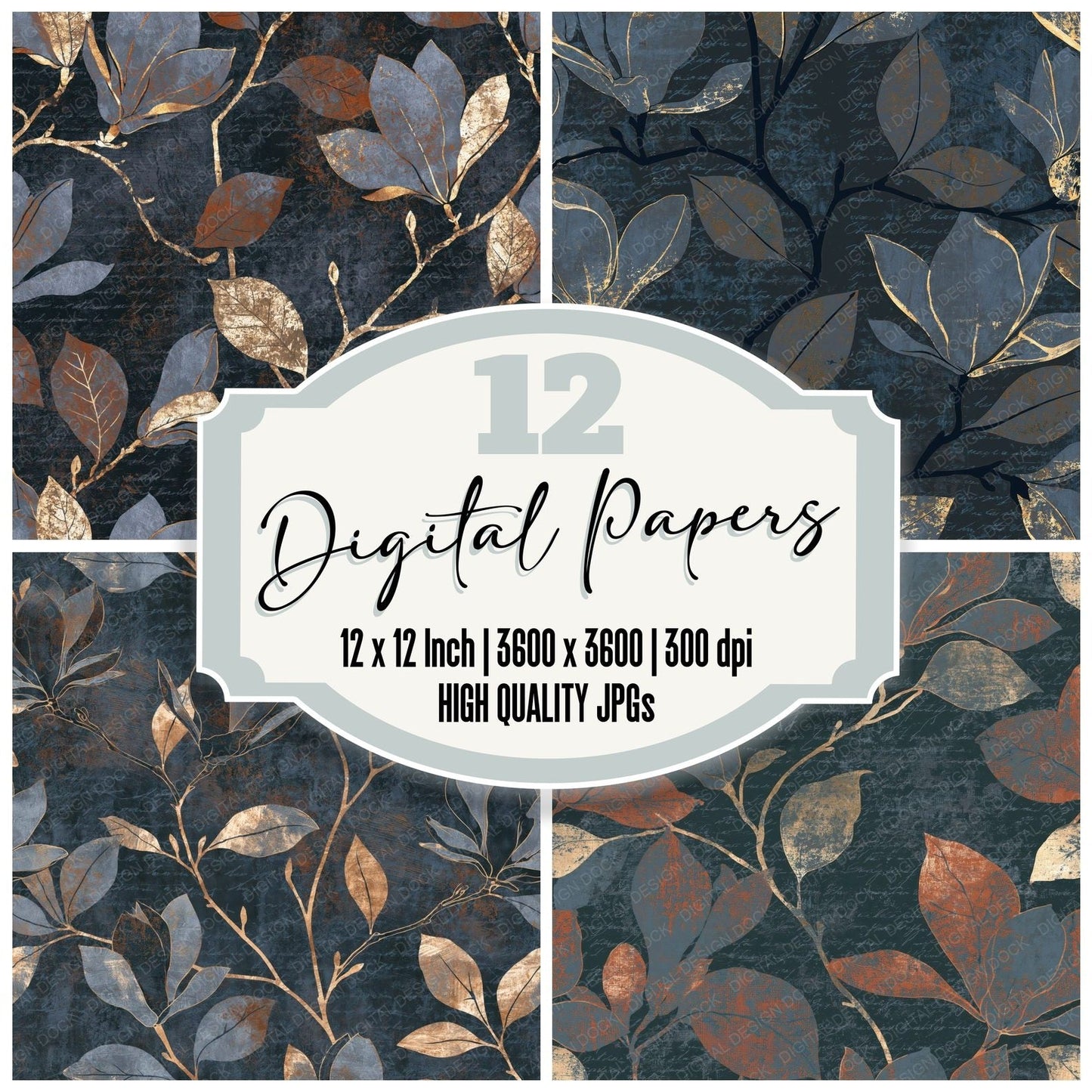Scratchboard Magnolia Gunmetal Rust Digital Paper Pack (DDD014917)