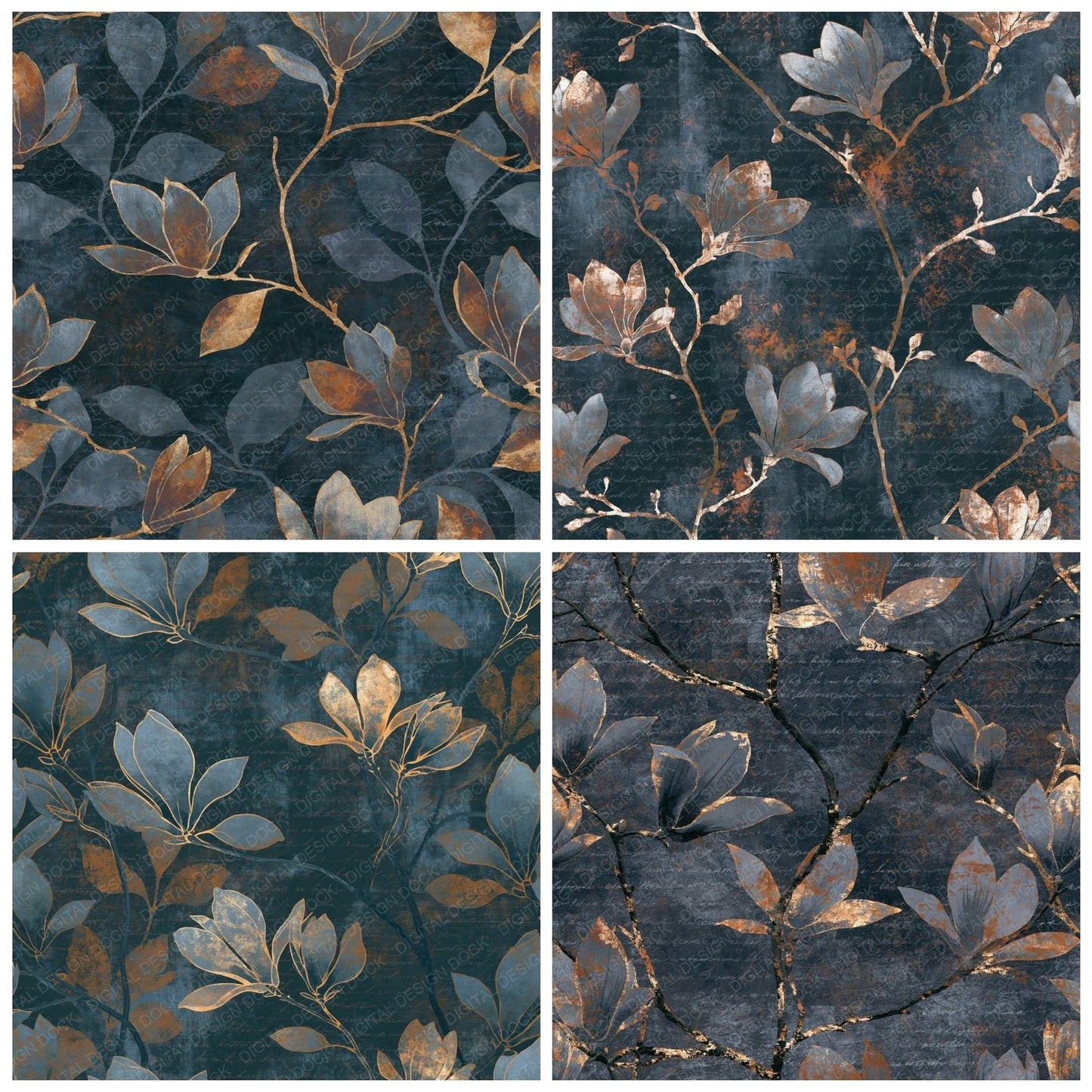 Scratchboard Magnolia Gunmetal Rust Digital Paper Pack (DDD014917)