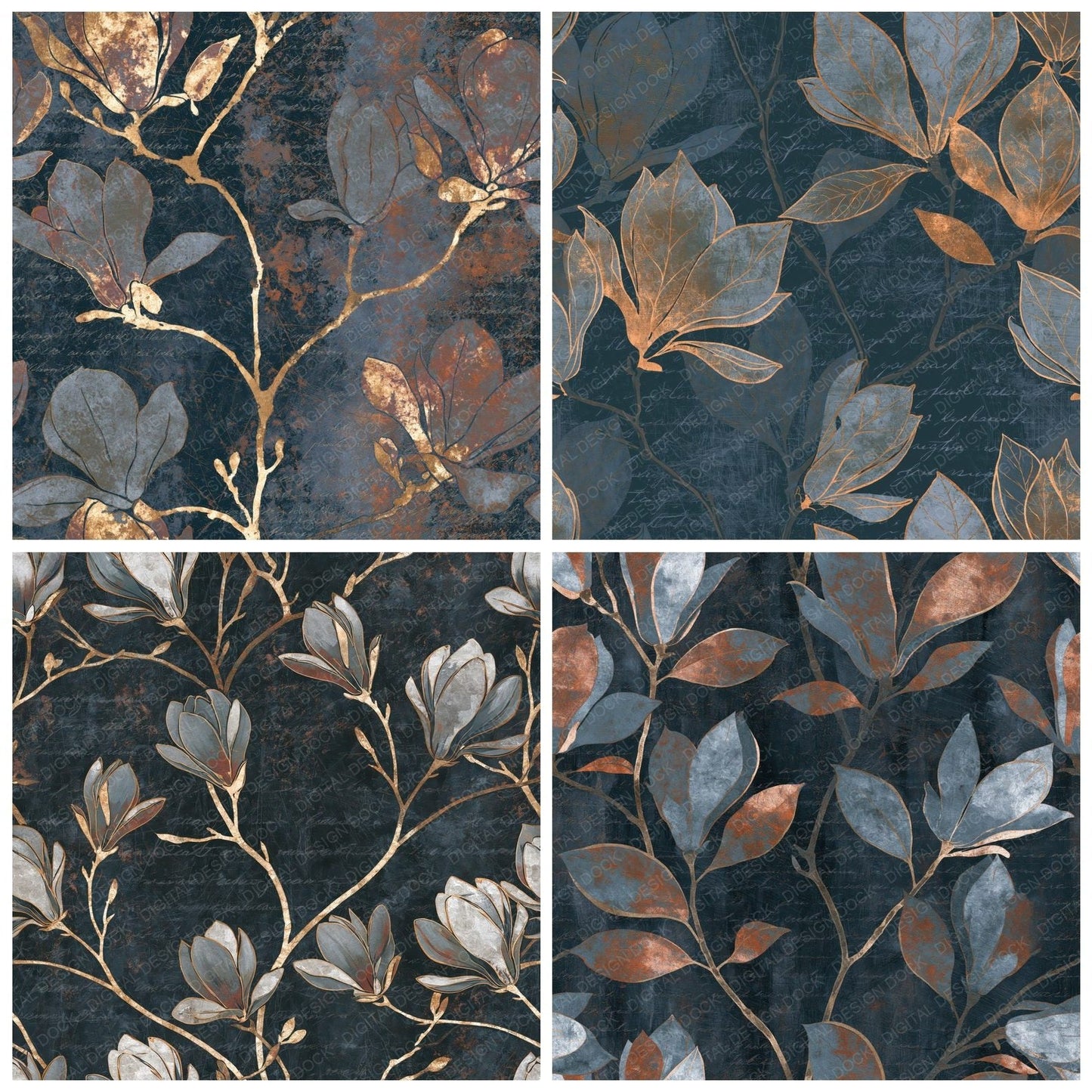 Scratchboard Magnolia Gunmetal Rust Digital Paper Pack (DDD014917)