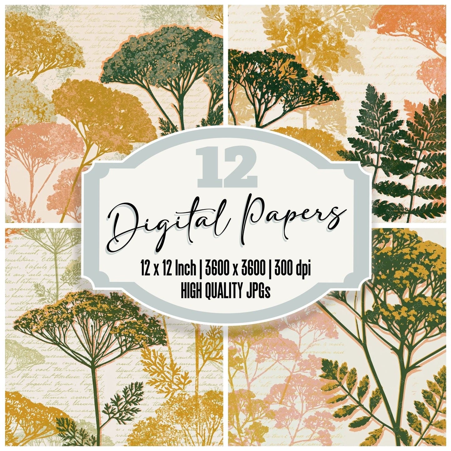 Screenprint Yarrow Olive Ochre Digital Paper Pack (DDD014920)