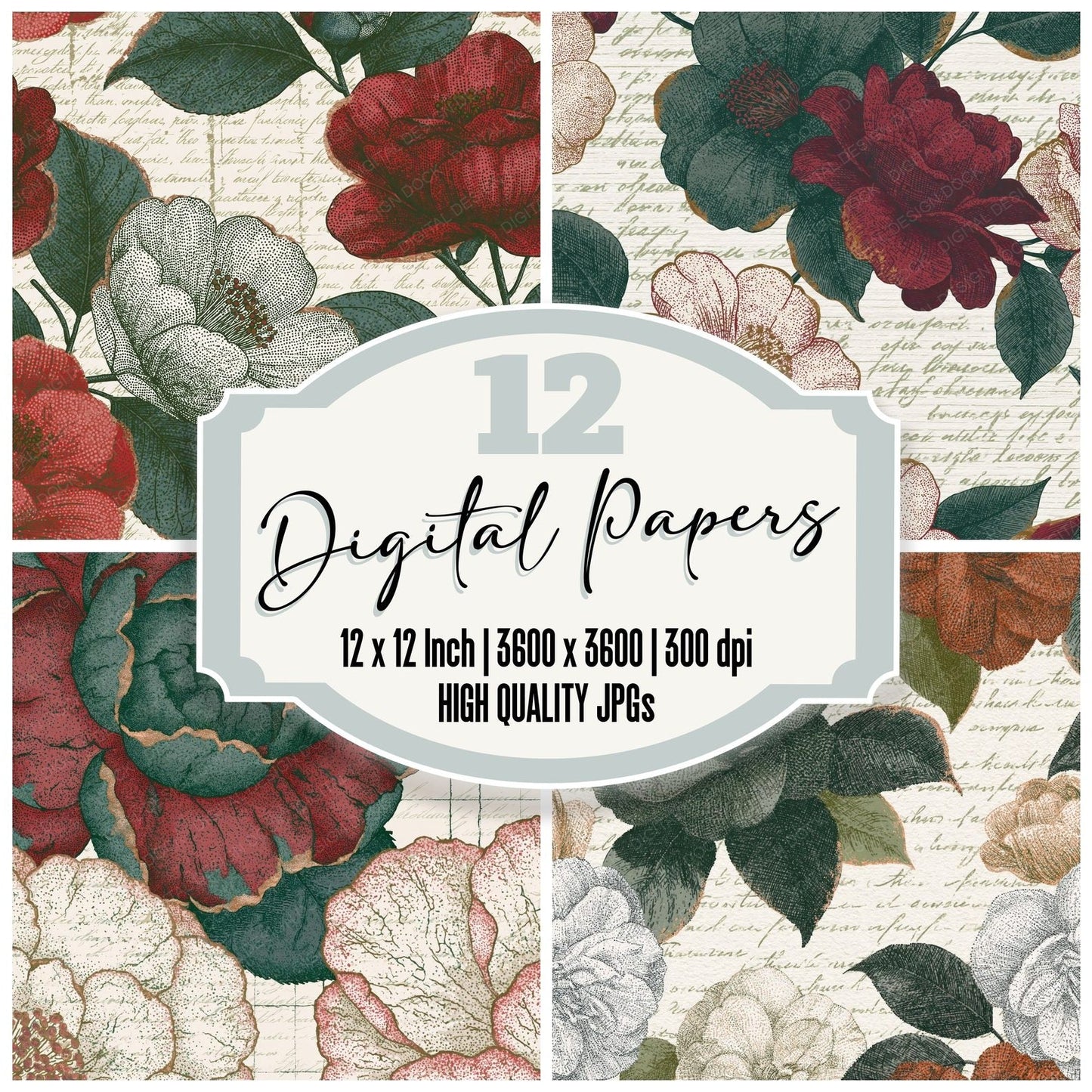 Stipple Camellia Pine Crimson Digital Paper Pack (DDD014921)