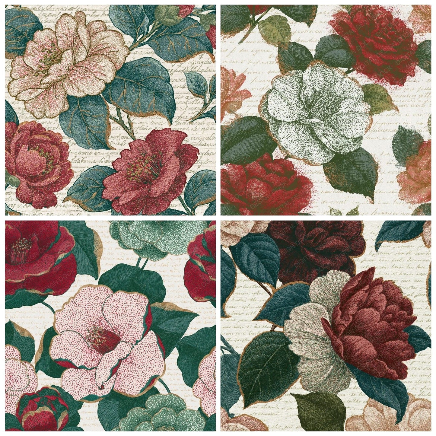 Stipple Camellia Pine Crimson Digital Paper Pack (DDD014921)