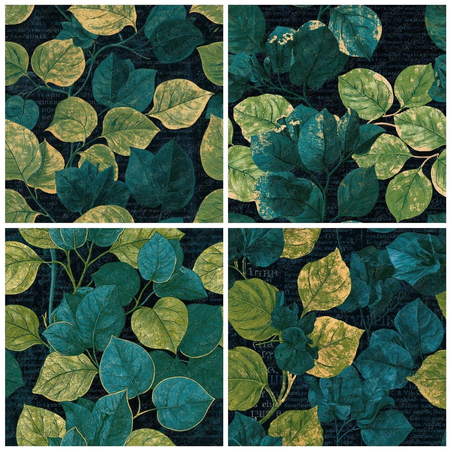 Antique Botanical Bougainvillea Emerald Seamless Digital Paper Pack (DDD014925)