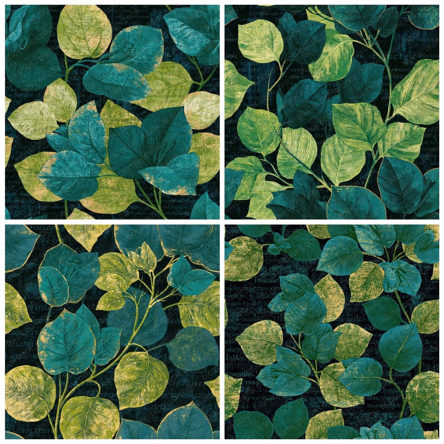 Antique Botanical Bougainvillea Emerald Seamless Digital Paper Pack (DDD014925)