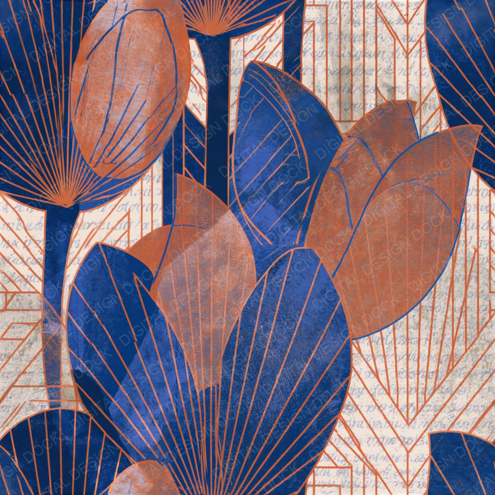 Art Deco Tulips Cobalt Terracotta Seamless Digital Paper Pack (DDD014927)
